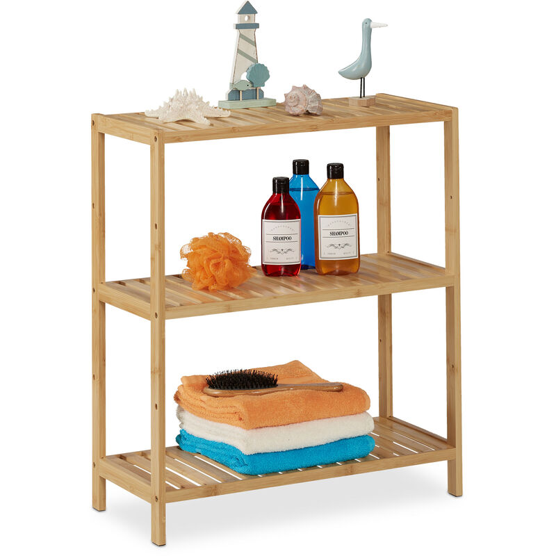 foto del prodotto scaffale da bagno, in bamb , hxlxp 69 x 60 x 26 cm, 3 ripiani, mobile da terra da cucina, marrone naturale relaxdays
