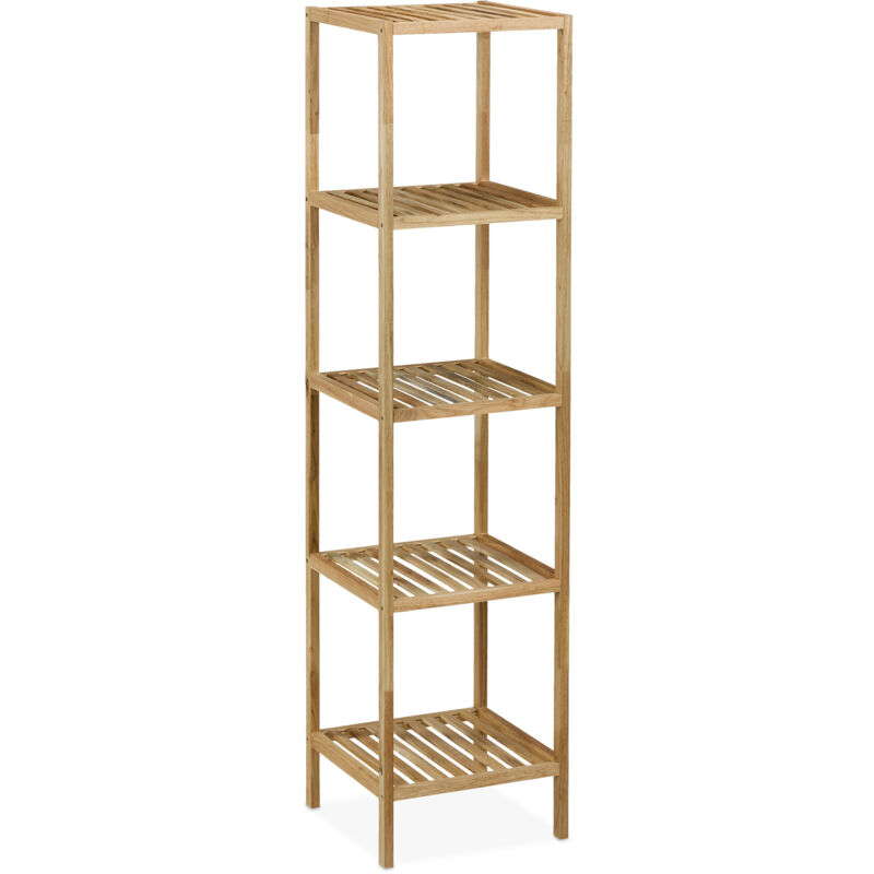 foto del prodotto scaffale da bagno in legno di noce, hlp 146x35,5x35,5 cm, 5 ripiani, mobiletto salvaspazio cucina, naturale relaxdays