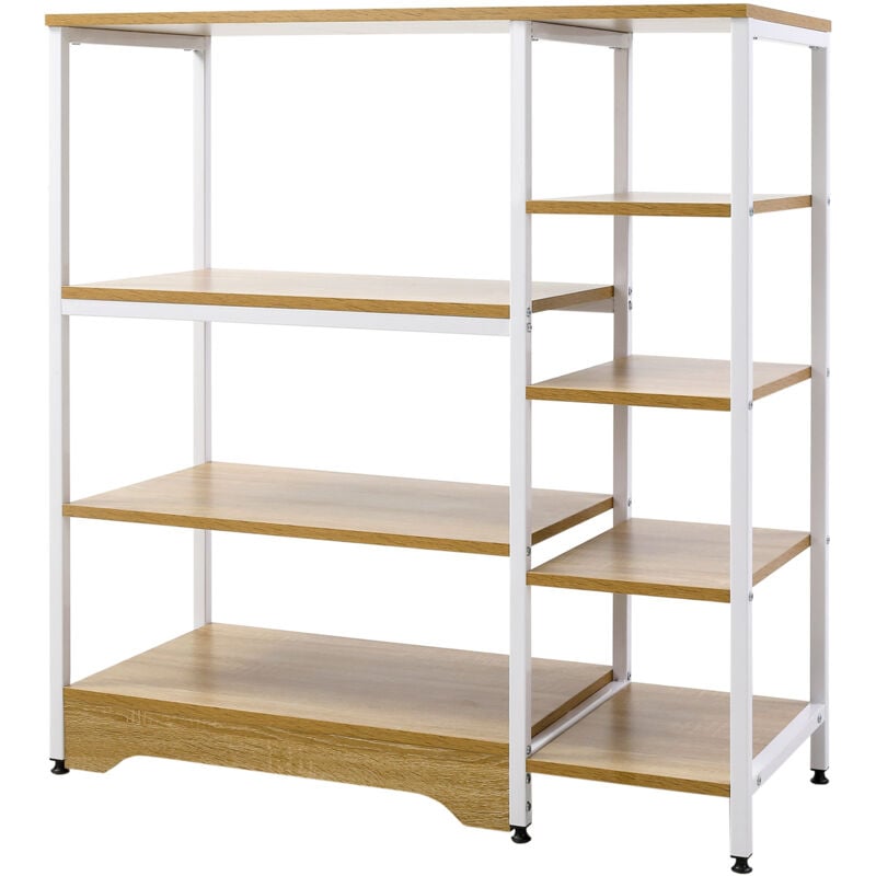 foto del prodotto scaffale da cucina mobiletto con 7 ripiani in metallo legno bianco homcom