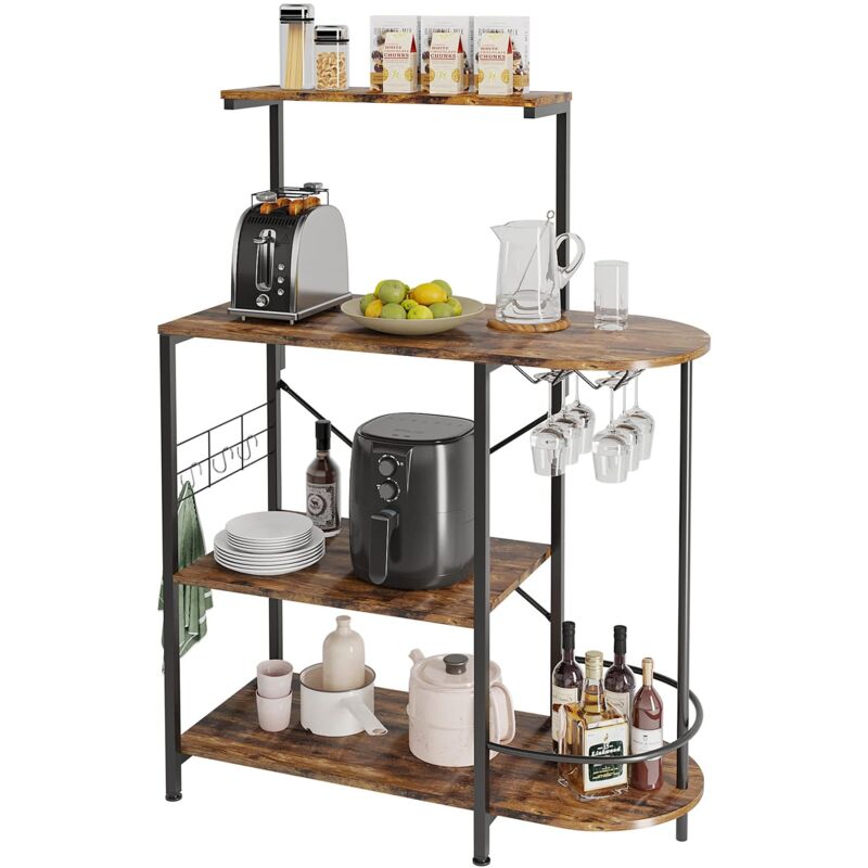 foto del prodotto scaffale da cuoco di cucina con deposito e porta calice da vino, supporto forno a microonde, mensola di stoccaggio utilit con pensile, organizzatore