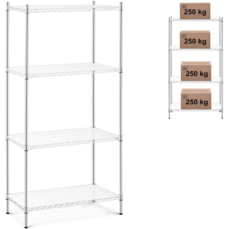 foto del prodotto scaffale da officina in filo cromato, 4 ripiani 4 tappetini, fino a 1 t 1000 kg, 90x45x180 cm