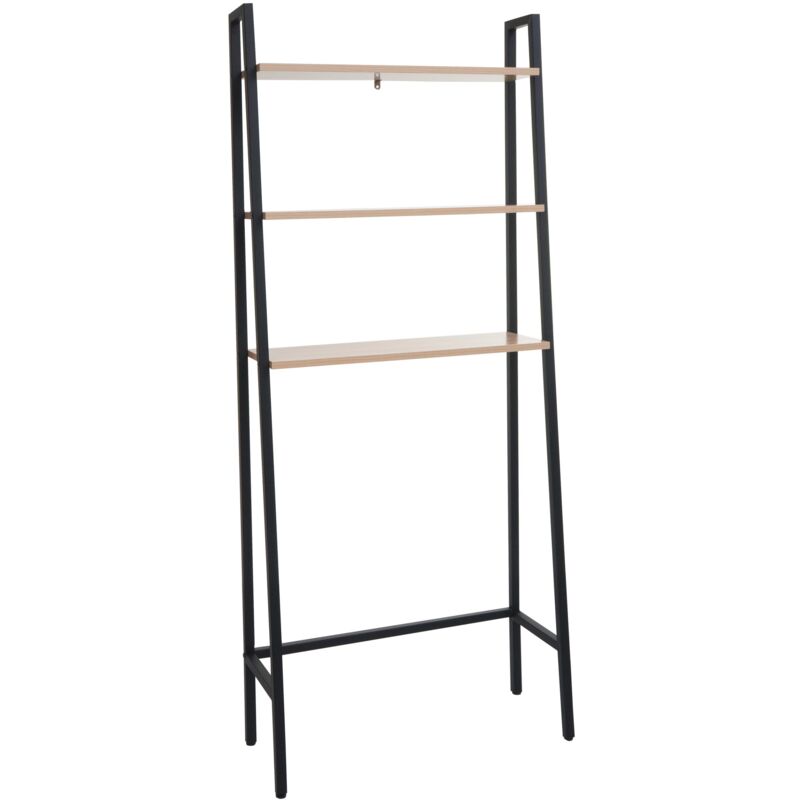 foto del prodotto scaffale da parete 3 ripiani portaoggetti lavatrice bagno hhg 696 155x64x25cm ferro verniciato legno chiaro