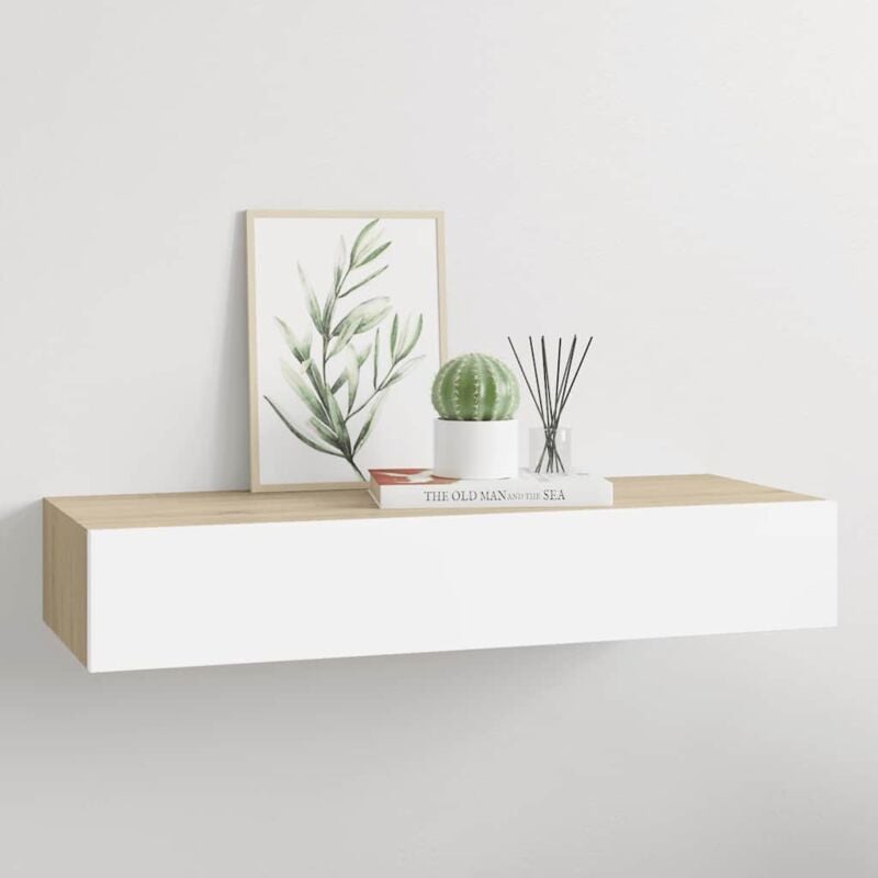 foto del prodotto scaffale da parete con cassetto bianco rovere 60x23,5x10 cm mdf