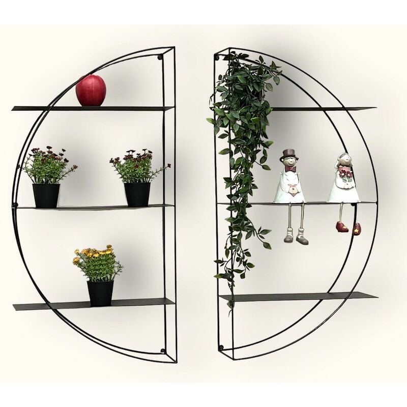 foto del prodotto scaffale da parete in metallo nero rotondo 96460 montaggio a parete 80 cm supporto da parete moderno scaffale decorazione da parete dandibo