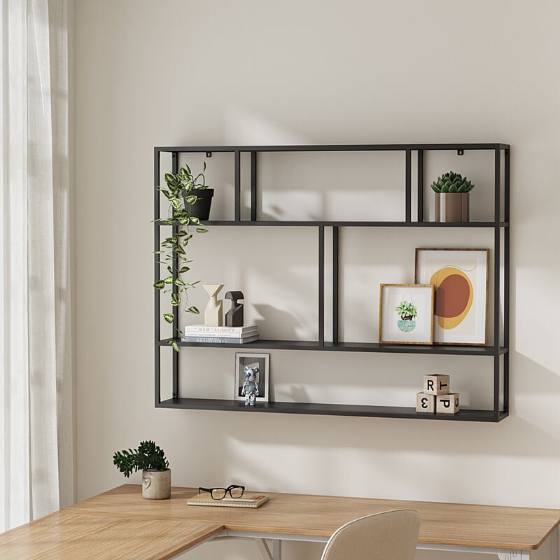 foto del prodotto scaffale da parete j mij rvi in acciaio con scomparti aperti 90 x 120 x 18 cm nero, opaco en.casa 