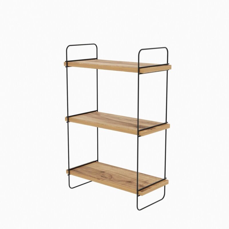 foto del prodotto scaffale da parete sospeso decorato in legno di pino e nero h66 cm pulalis