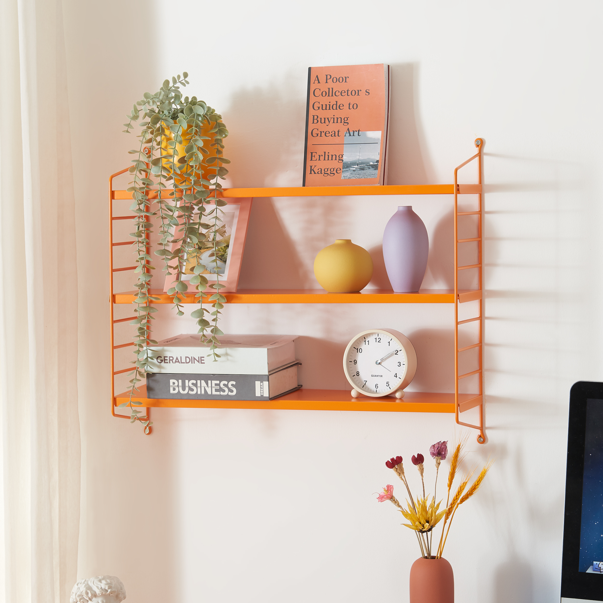 foto del prodotto scaffale da parete str ngn s a 3 ripiani regolabili 50 x 60 x 15 cm acciaio arancione en.casa