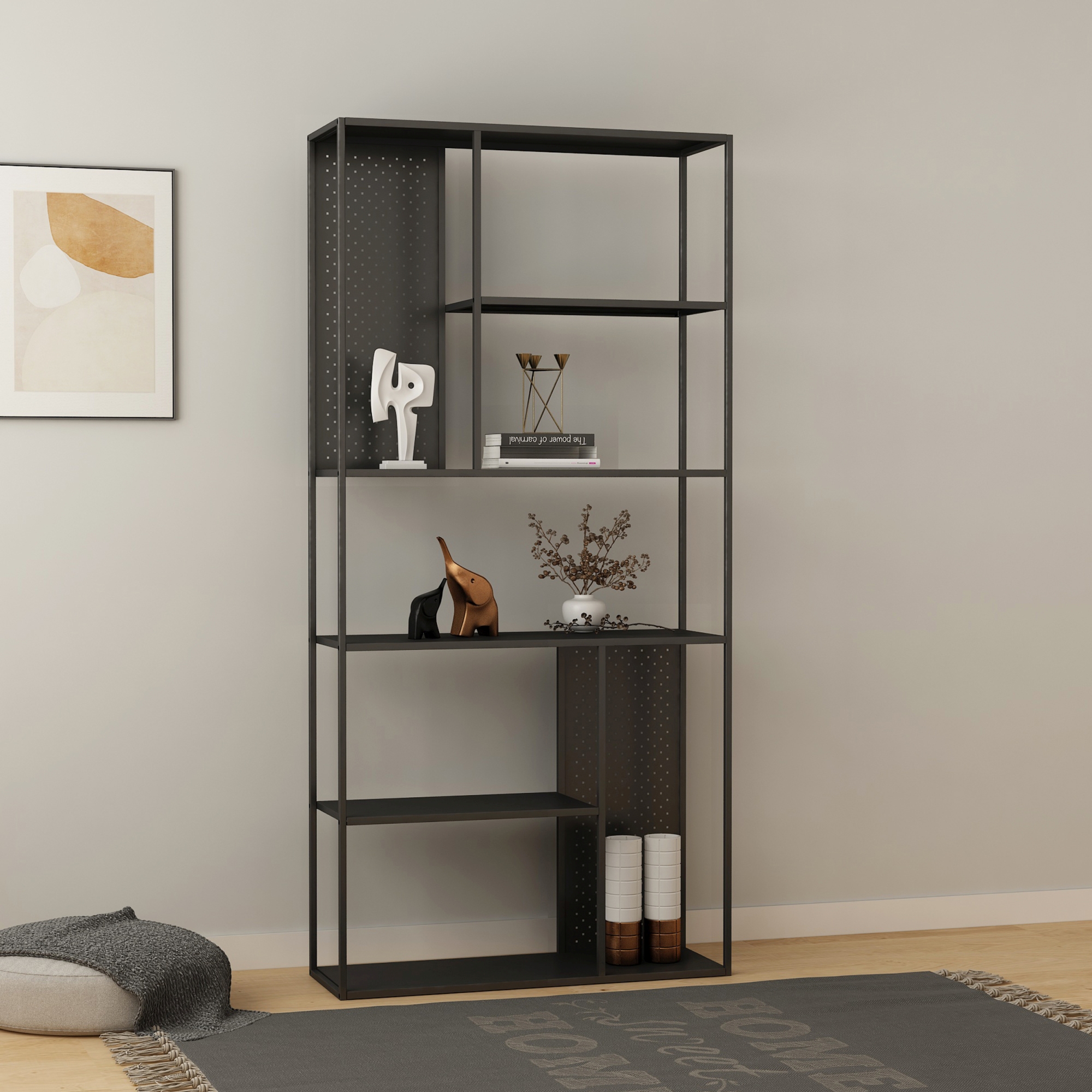 foto del prodotto scaffale da terra vehmaa in acciaio 188 x 90 x 30 cm nero opaco en.casa 