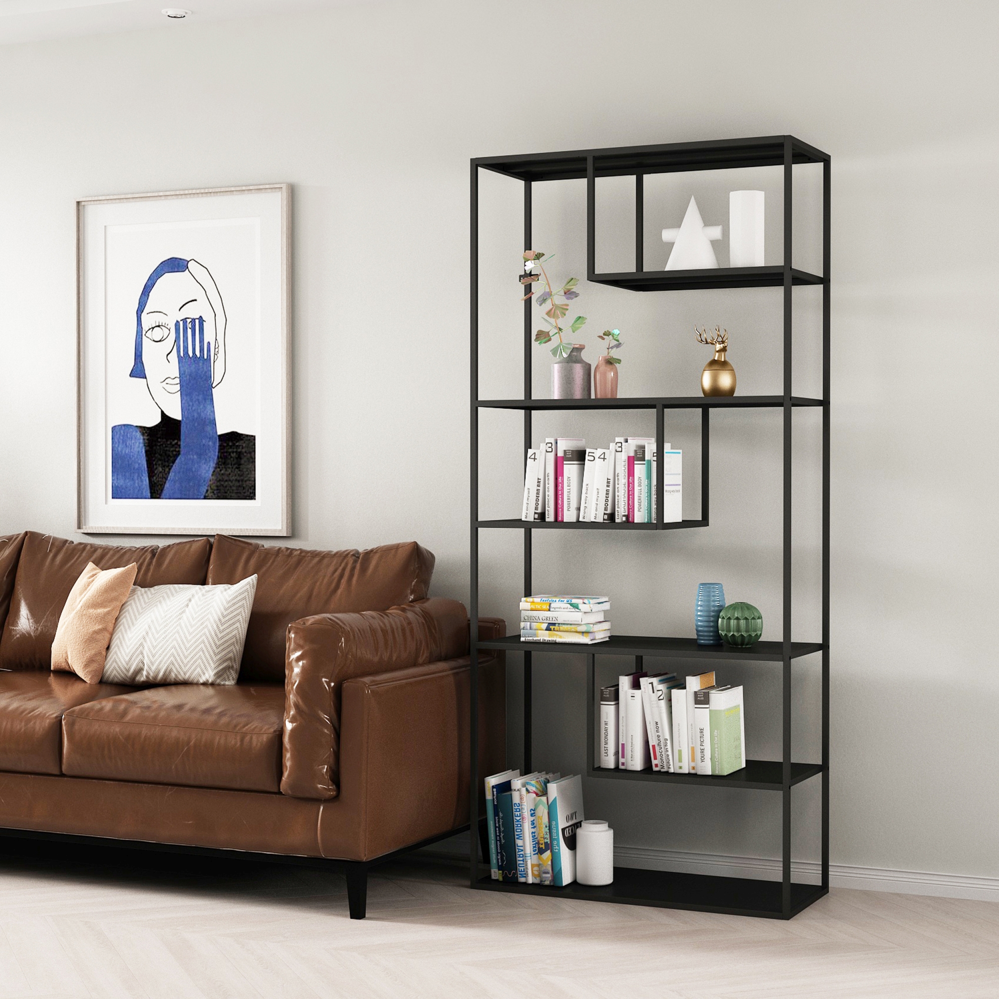 foto del prodotto scaffale da terra vehmaa in acciaio nero opaco 188 x 85 x 35 cm en.casa 
