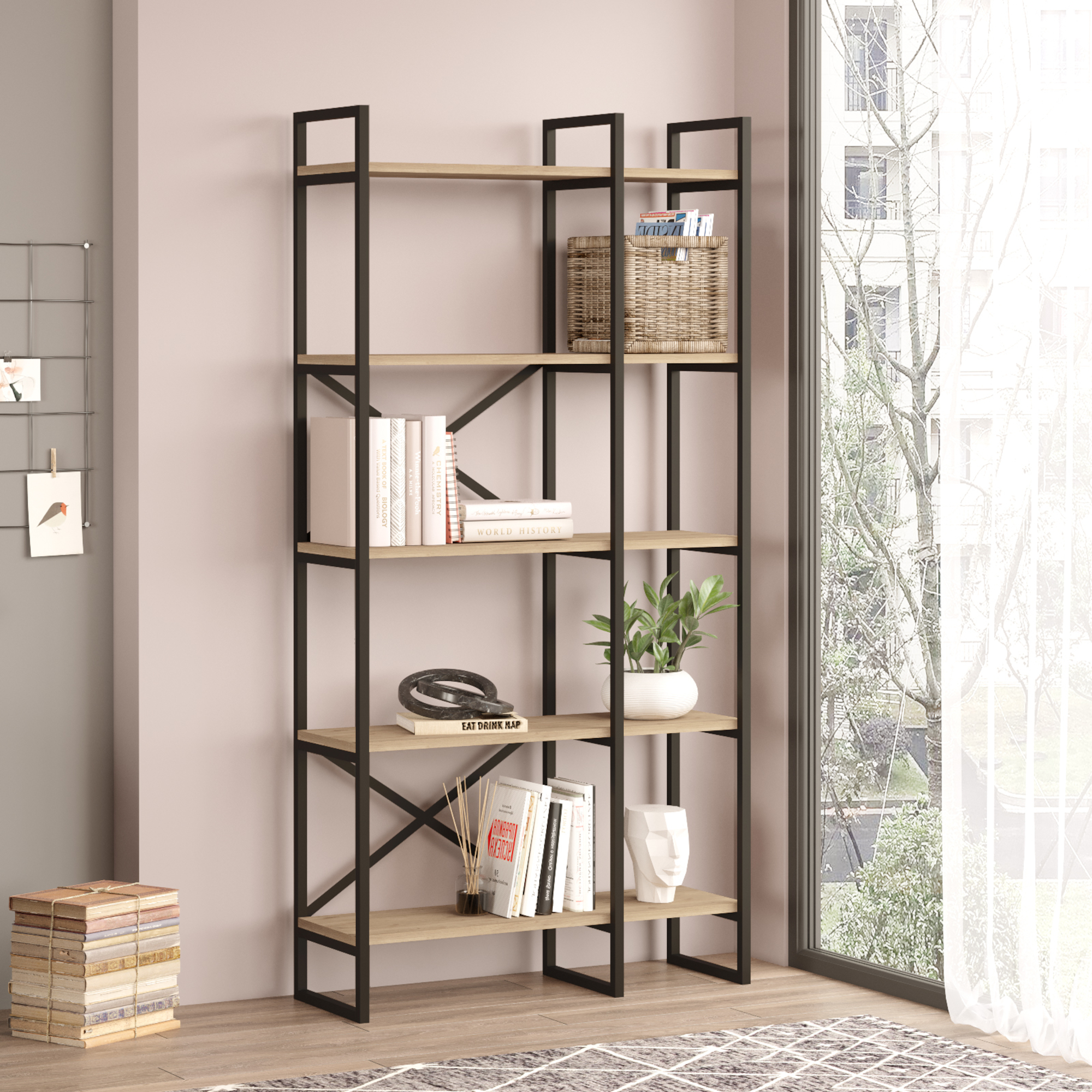 foto del prodotto scaffale da terra vesanto a 5 ripiani 175 x 88 x 30 cm effetto rovere nero en.casa 