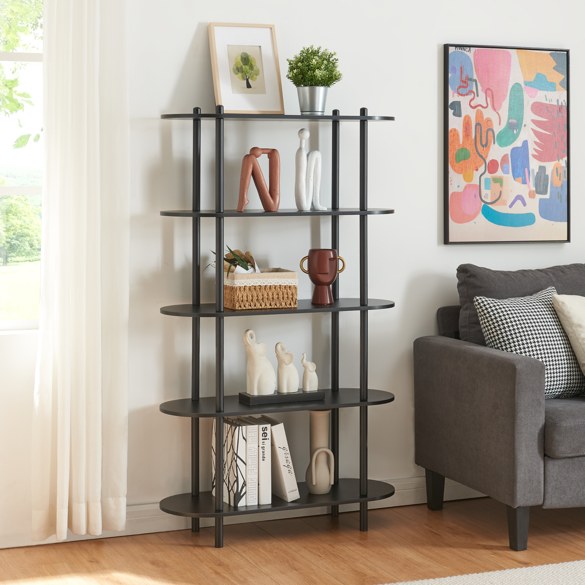 foto del prodotto scaffale da terra vre libreria con 5 ripiani - nero en.casa
