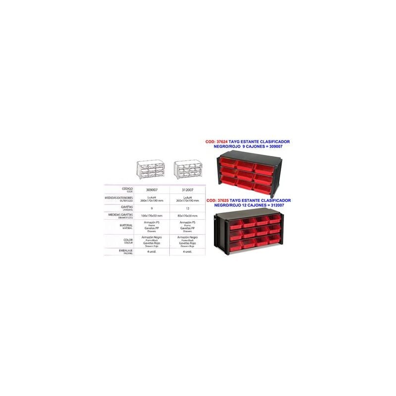 foto del prodotto scaffale di smistamento nero e rosso con 12 cassetti 312007