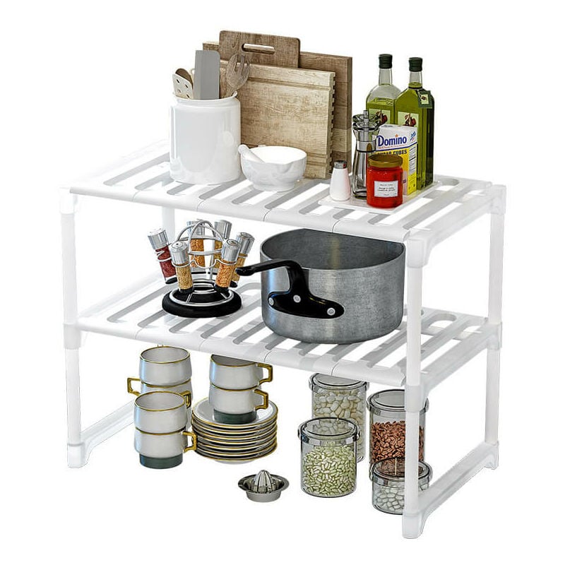 foto del prodotto scaffale estensibile 2 ripiani 52 86x30,5x44 cm in metallo e plastica slot bianco