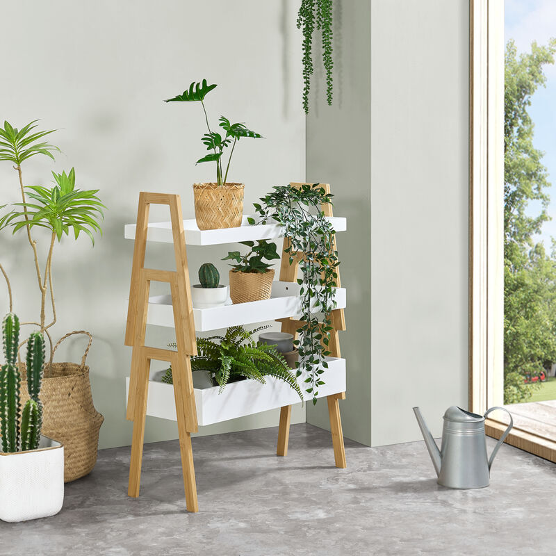 foto del prodotto scaffale impilabile set hitra di 3 ripiani a bordi rialzati bamb naturale bianco en.casa 