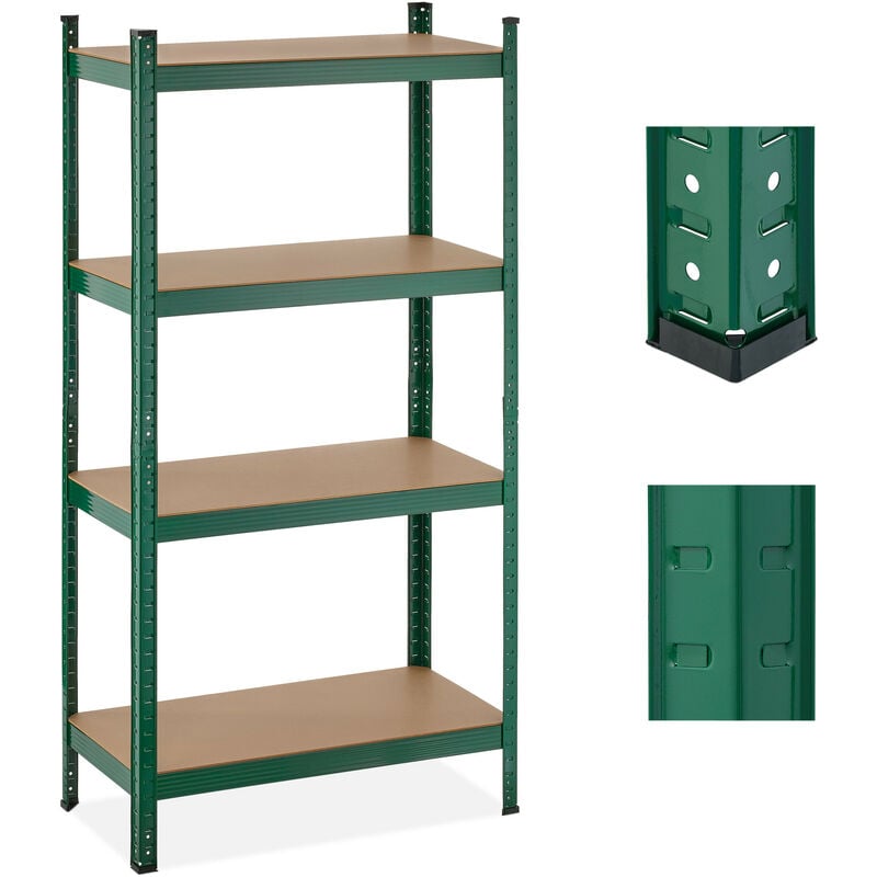 foto del prodotto scaffale in acciaio, 280 kg capacit di carico, 156x80x40 cm, scaffalatura alta portata con 4 ripiani, verde relaxdays
