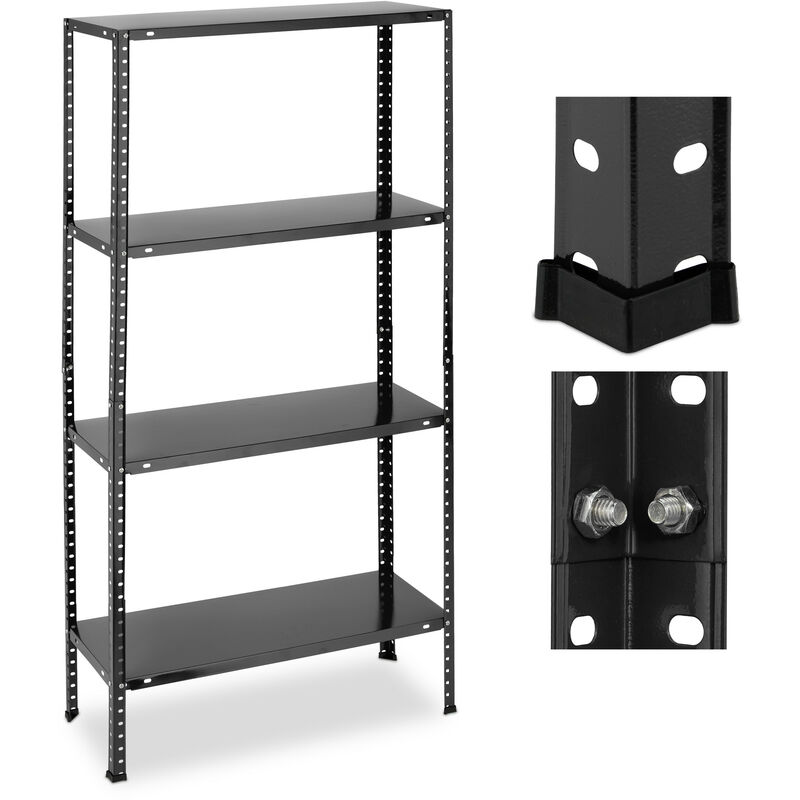 foto del prodotto scaffale in acciaio, hlp 147,5x75,5x30,5 cm, 4 ripiani regolabili, alta portata 160 kg, garage e cantina, nero relaxdays