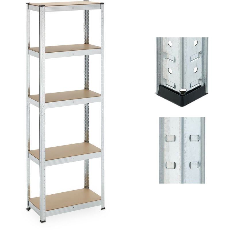 foto del prodotto scaffale in acciaio zincato, 180x60x30 cm, 5 ripiani ad alta portata 500 kg, per garage e cantina, argentato relaxdays