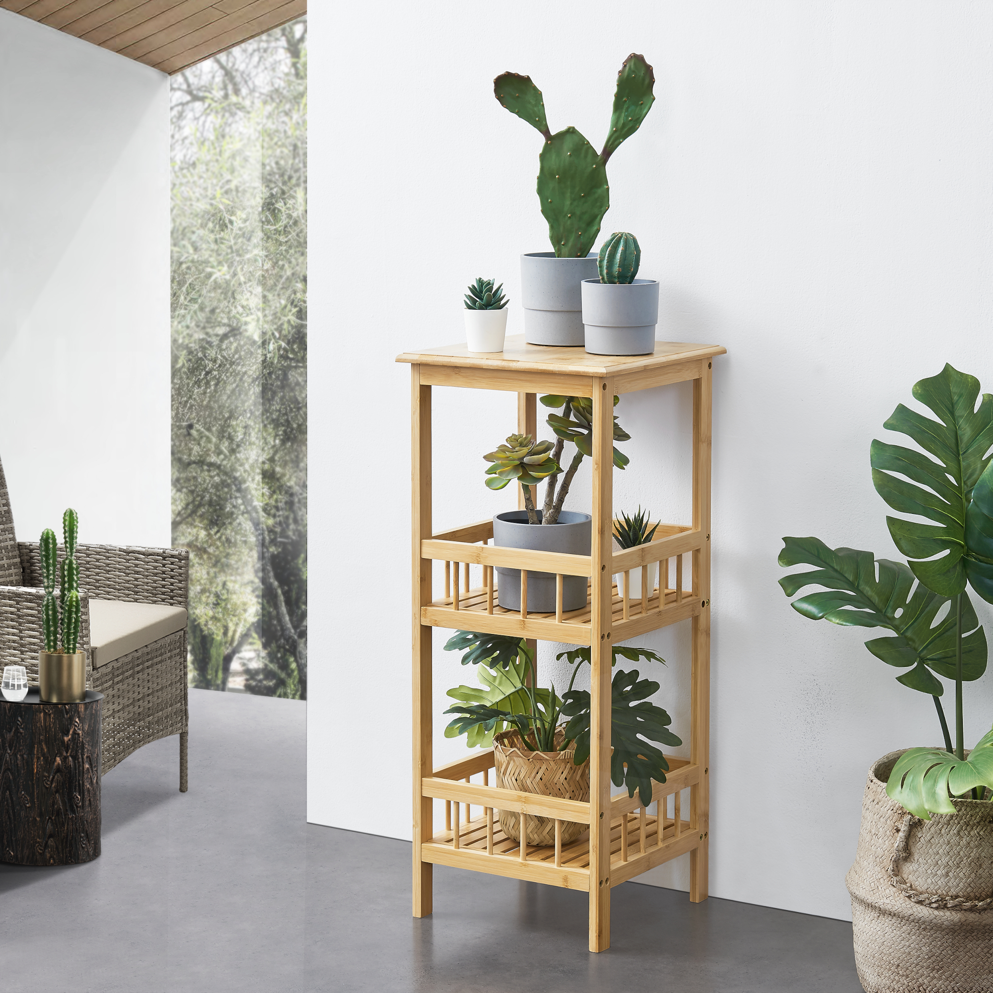 foto del prodotto scaffale in bambù 'pyh j rvi' a 3 ripiani portaoggetti portapiante- color naturale en.casa