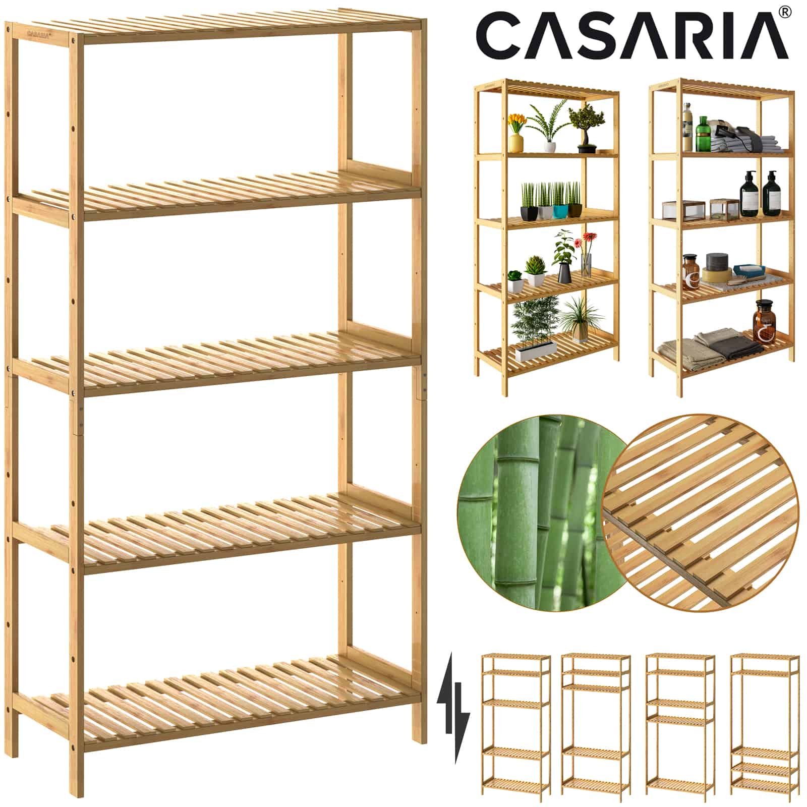 foto del prodotto scaffale in bamboo 5 ripiani regolabili 130x60x26cm