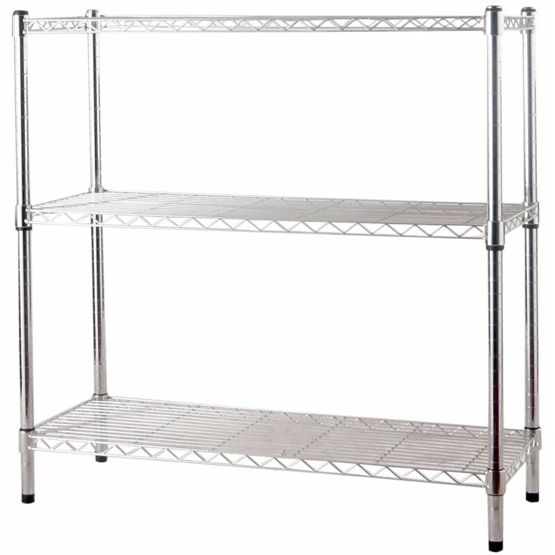 foto del prodotto scaffale in kit in acciaio cromato con piedi regolabili per casa e ufficio 3 o 5 ripiani brixo 3 ripiani 90x35xh90 cm