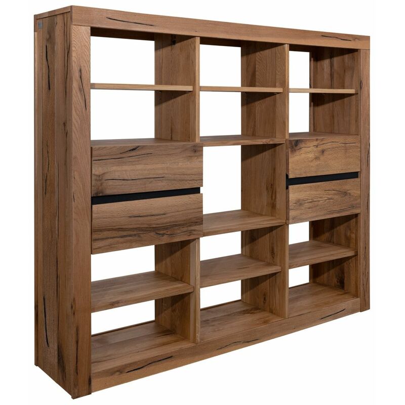 foto del prodotto scaffale in legno di quercia selvatica cerro 160x36x140 tabacco marrone oliato montreux 243