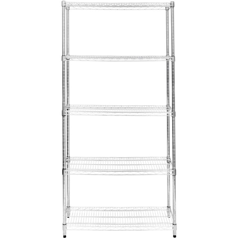 foto del prodotto scaffale in metallo a 5 livelli unità di stoccaggio per carichi pesanti scaffali regolabili in altezza senza bulloni e piedini di appoggio 1000kg