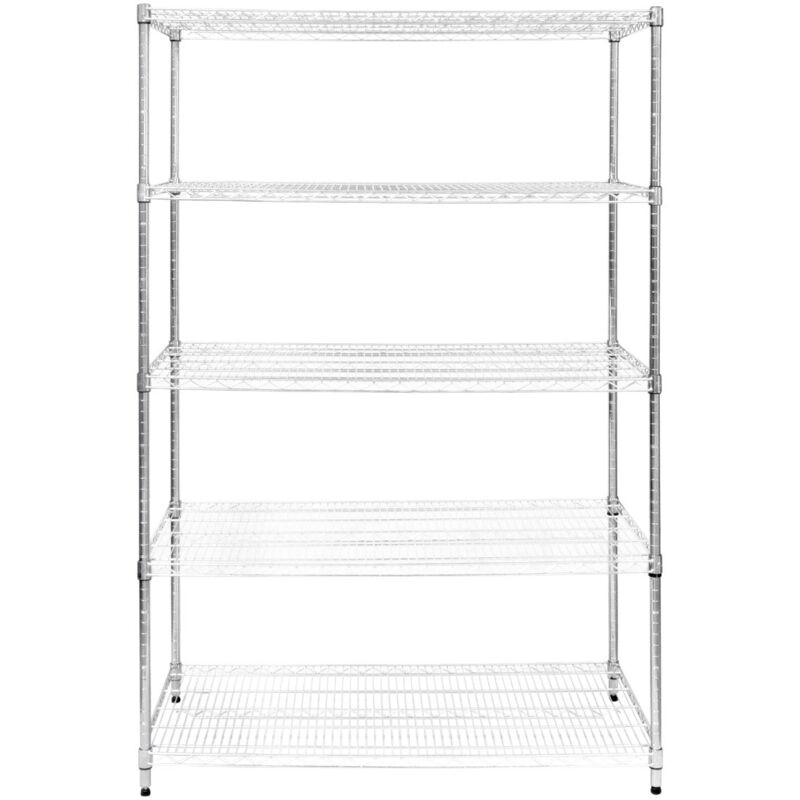 foto del prodotto scaffale in metallo a 5 livelli unità di stoccaggio per carichi pesanti scaffali regolabili in altezza senza bulloni e piedini di appoggio 1000kg