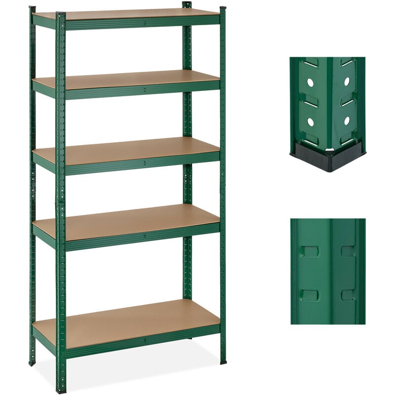 foto del prodotto scaffale in metallo, carichi pesanti, 5 ripiani, portata 875 kg, hxlxp 180x90x40 cm, garage e officina, verde relaxdays