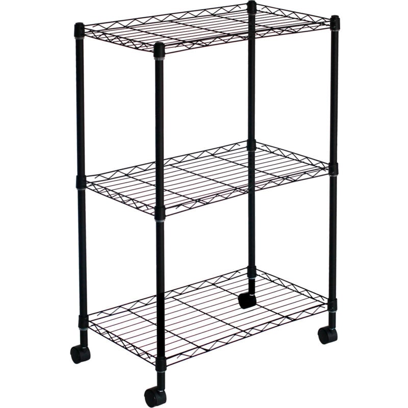 foto del prodotto scaffale in metallo con grata catter house klaus 80 56x35x80 cm color nero con ruote e 3 ripiani supporta fino a 105 kg