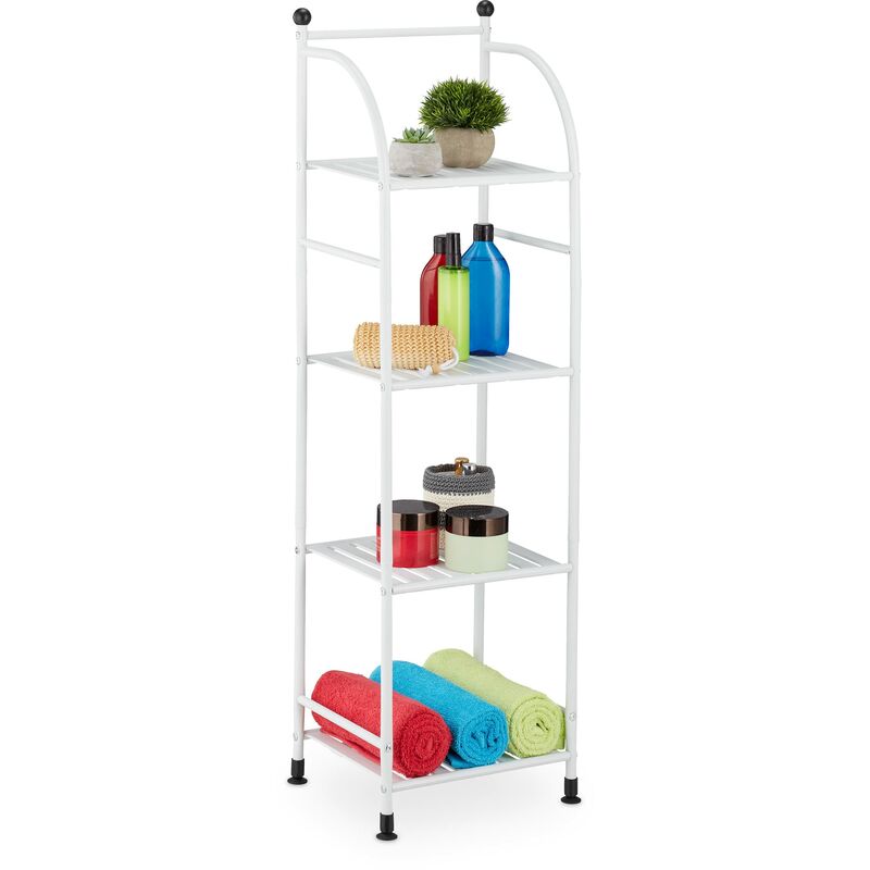 foto del prodotto scaffale in metallo, hxlxp 115 x 33 x 28 cm, mobiletto cucina e bagno, 4 ripiani, mensole multiuso, bianco relaxdays