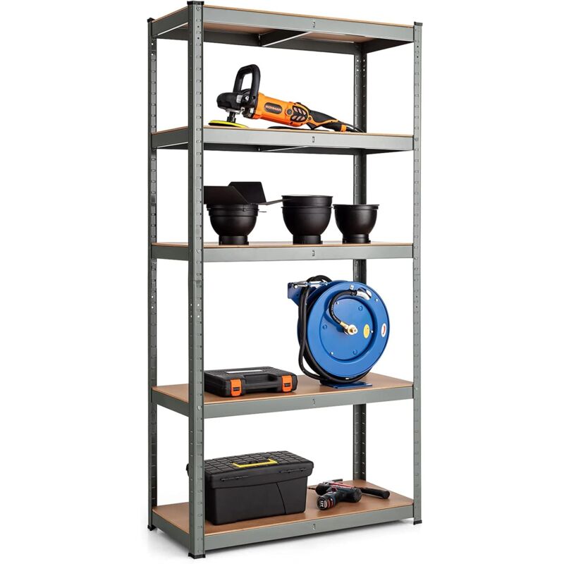 foto del prodotto scaffale in metallo per garage per carichi pesanti 5 ripiani per magazzino, carico 875kg, 90x40x180cm grigio goplus