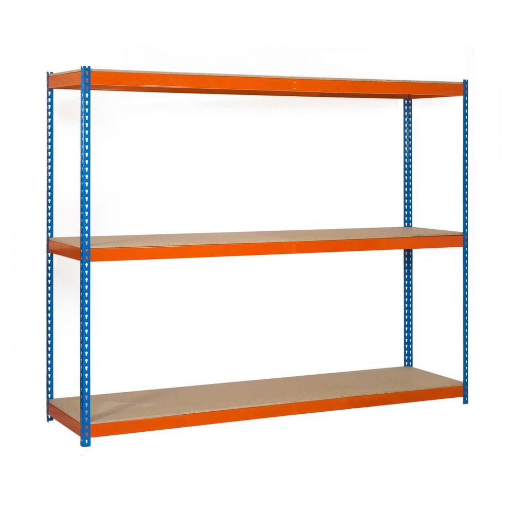 foto del prodotto scaffale in metallo simon rack senza viti colore blu/arancio/legno 3 ripiani 2000x1500x900 mm made in spain