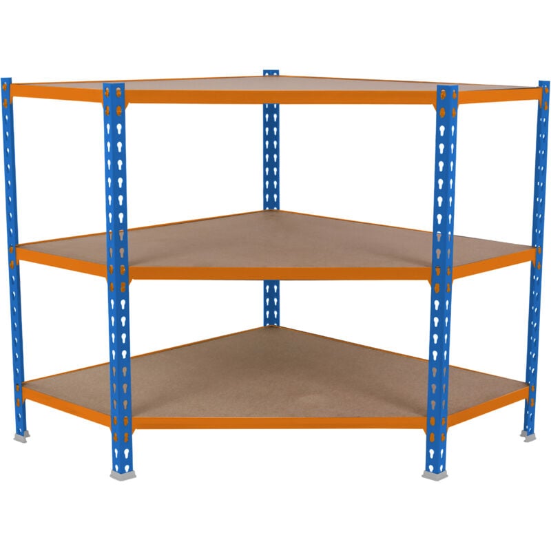 foto del prodotto scaffale in metallo simon rack senza viti colore blu arancio legno 3 ripiani 900x900x500 mm made in spain