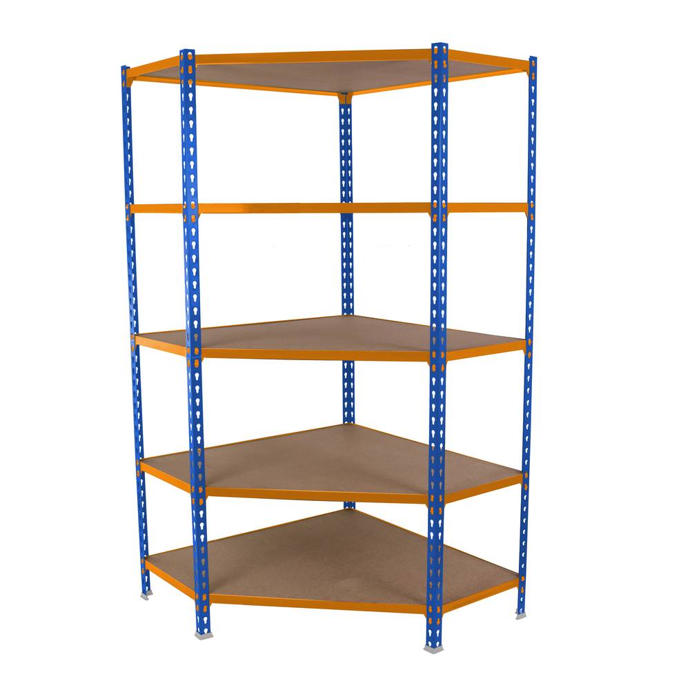 foto del prodotto scaffale in metallo simon rack senza viti colore blu arancio legno 5 ripiani 1800x900x400 mm made in spain