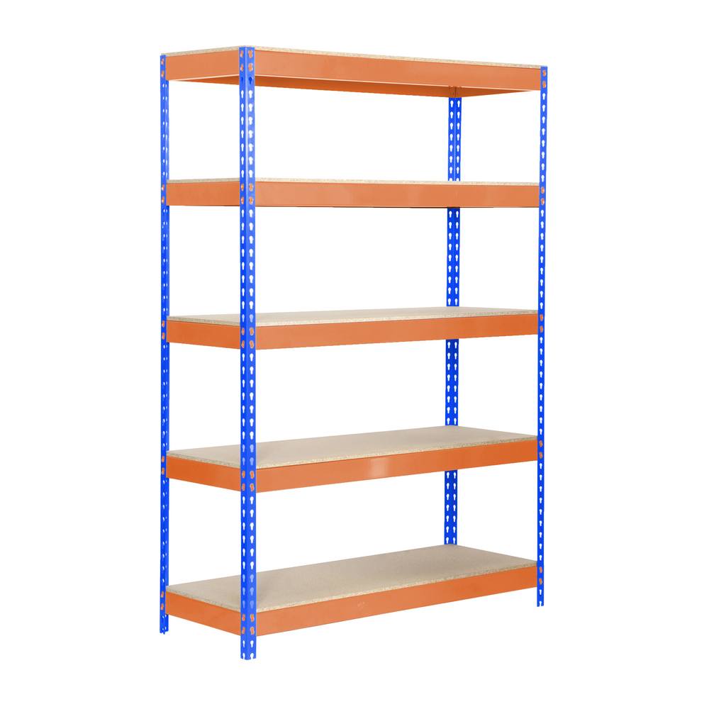 foto del prodotto scaffale in metallo simon rack senza viti colore blu arancio legno 5 ripiani 2000x1000x450 mm made in spain