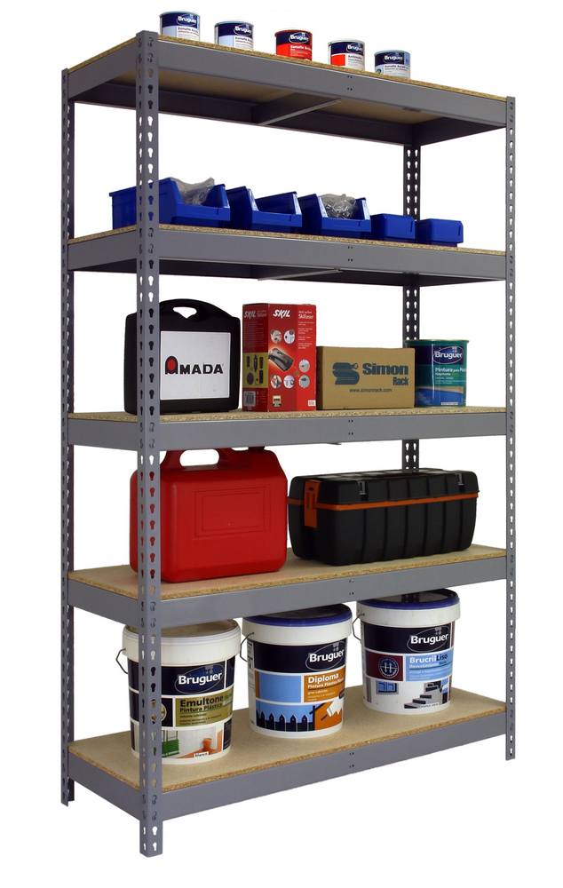 foto del prodotto scaffale in metallo simon rack senza viti colore grigio legno 5 ripiani 2000x1000x450 mm made in spain