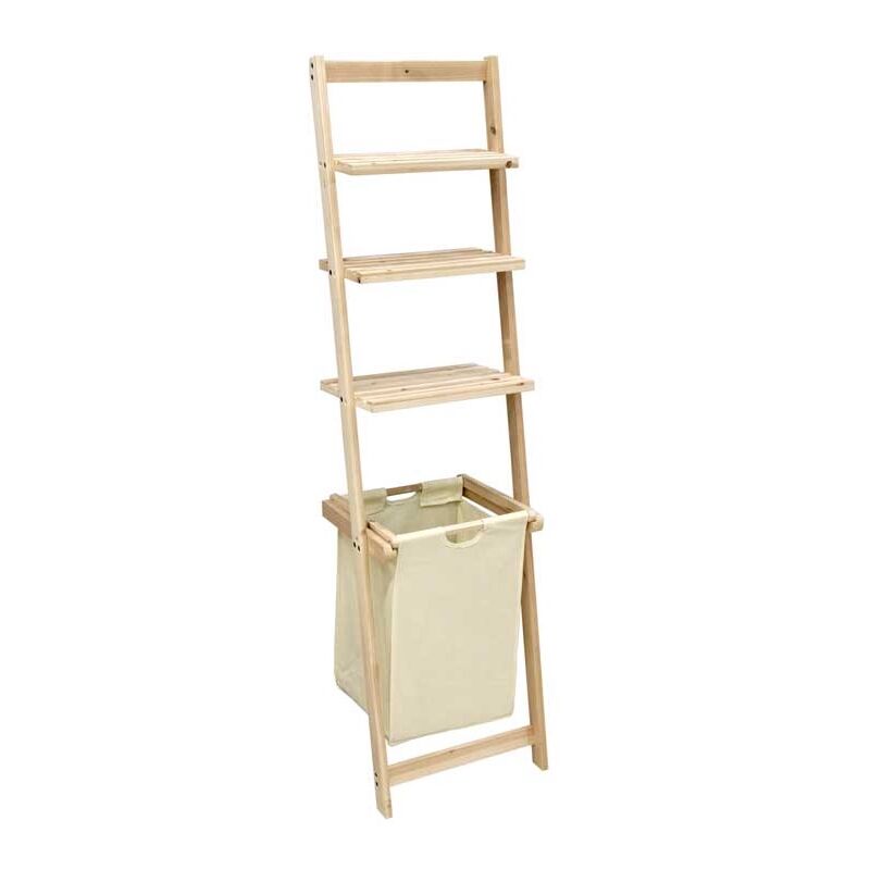 foto del prodotto scaffale inclinato a 3 piani con portabiancheria 41x30x151 cm legno e bianco