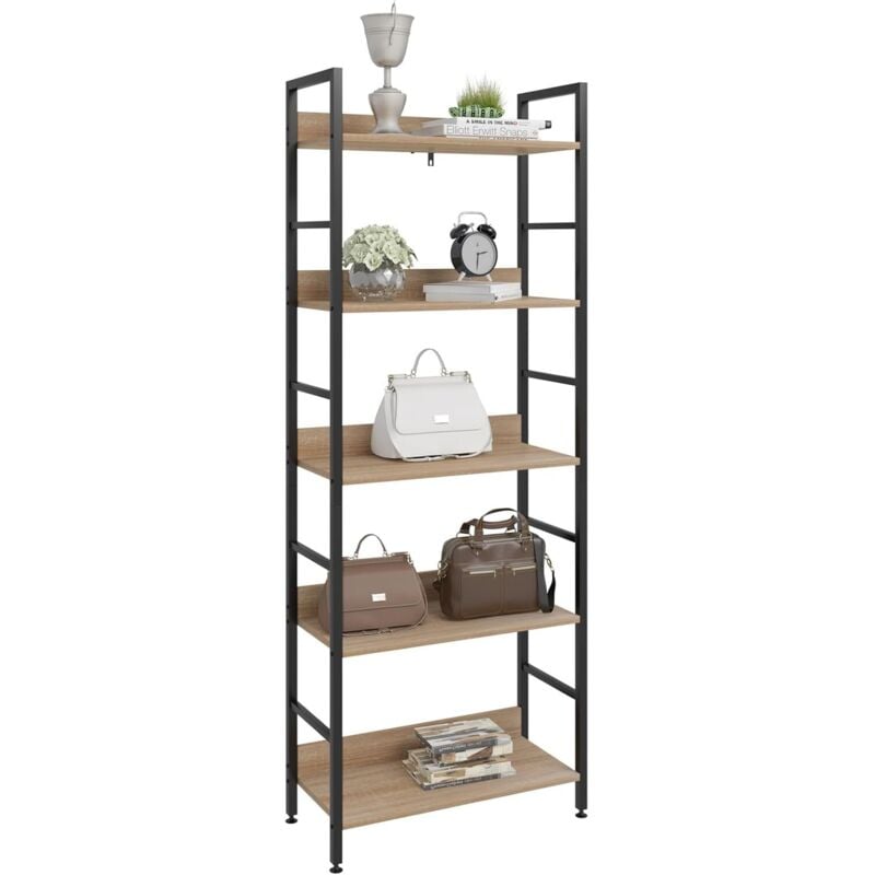 foto del prodotto scaffale legno libreria per studio ufficio mensole fioriera porta piante woltu