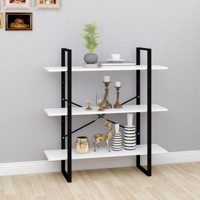 foto del prodotto scaffale libreria alto con 3 ripiani design moderno disponibili vari colori colore bianco lucido