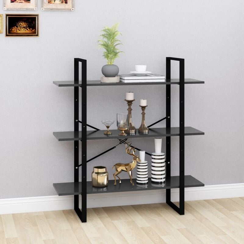 foto del prodotto scaffale libreria alto con 3 ripiani design moderno disponibili vari colori colore grigio lucido