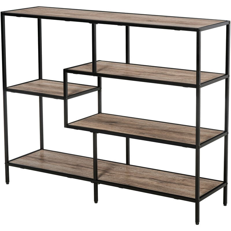 foto del prodotto scaffale libreria asimmetrica stile industriale in legno e metallo homcom