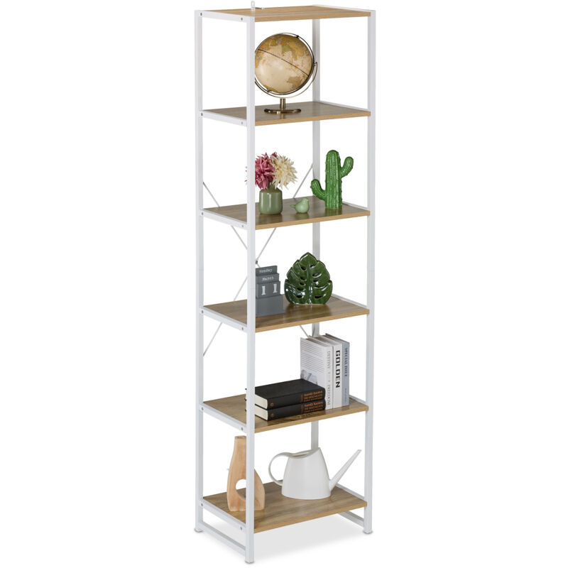 foto del prodotto scaffale libreria in stile scandinavo, 6 ripiani, mobile da salotto o cucina, hlp 180x50x35 cm, bianco marrone relaxdays