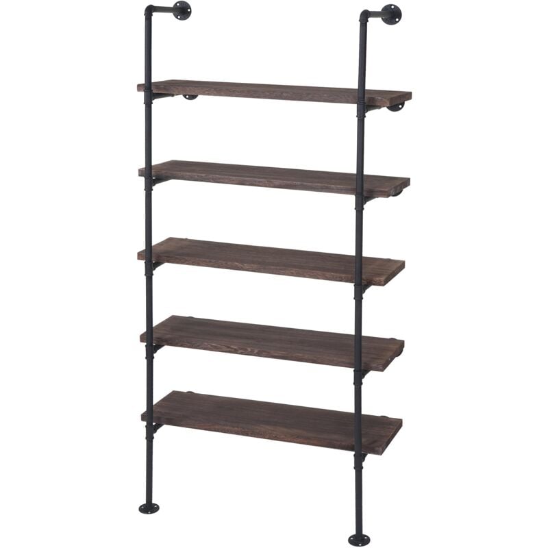 foto del prodotto scaffale libreria industriale hhg 451 metallo legno di paulonia 5 ripiani 28x80x165cm marrone