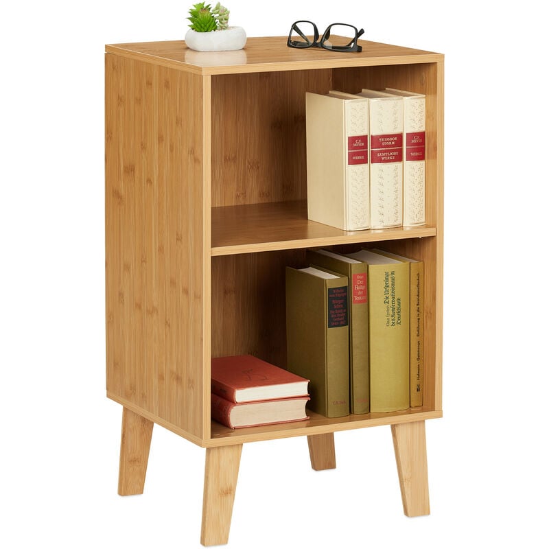 foto del prodotto scaffale libreria, mobiletto da terra a giorno con 2 scomparti, ripiano regolabile, 70 x 40 x 35 cm, marrone relaxdays