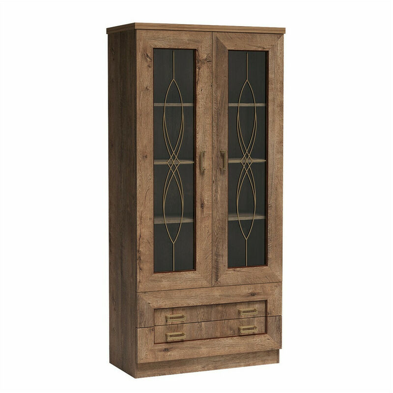 foto del prodotto scaffale lircava 107, quercia di lefkada, chiuso, con cassetti, con porte, vetro, truciolare laminato, il numero di porte 0, numero di cassetti 0,