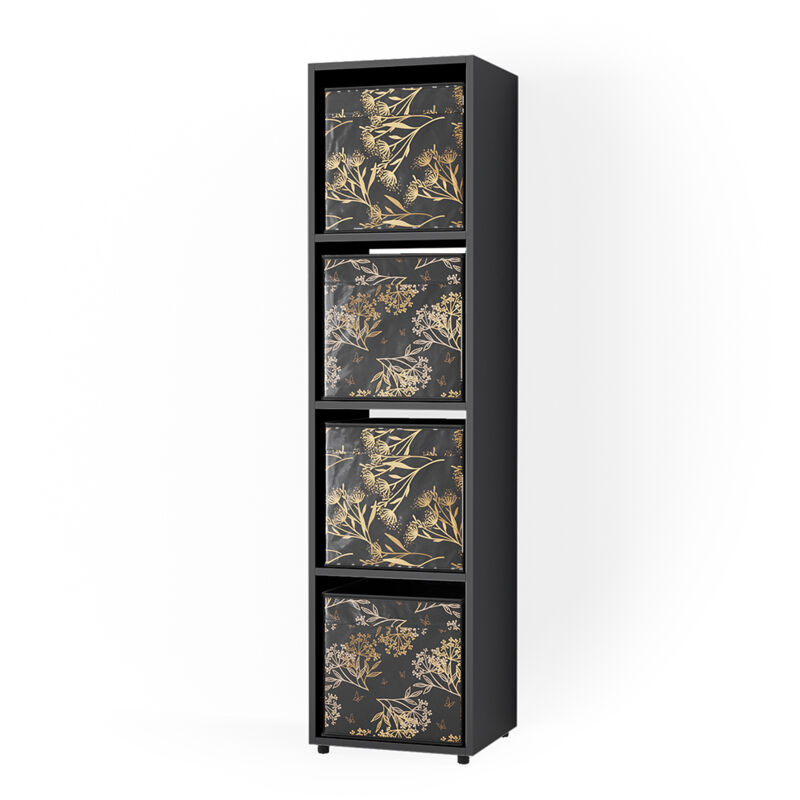 foto del prodotto scaffale ludus, nero, 142.5 x 36.2 cm con 2 scatole pieghevoli opt.1, vicco