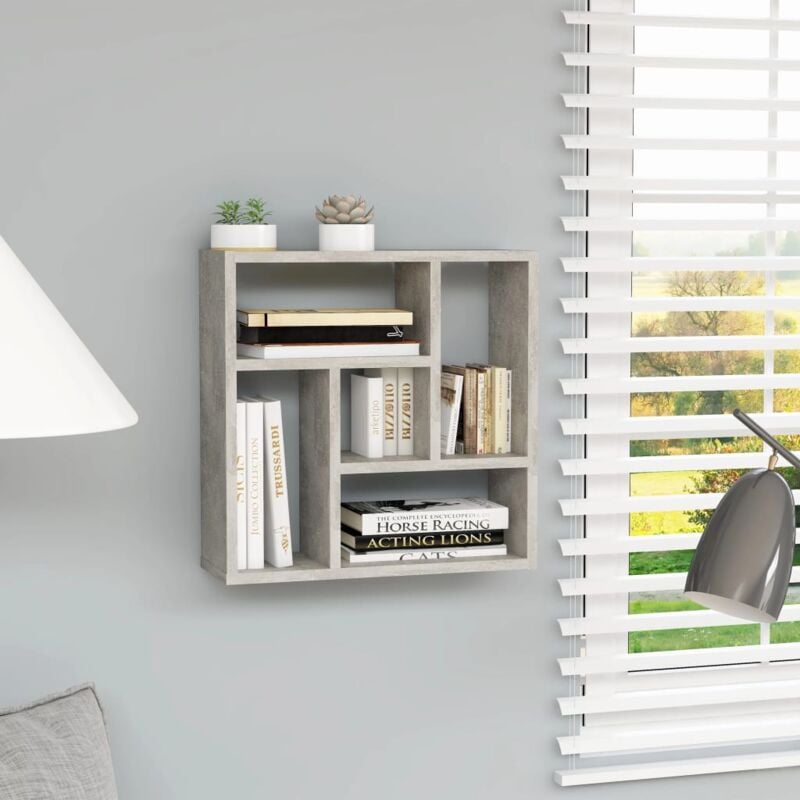 foto del prodotto scaffale mensola a parete con 5 scomparti in legno mensola elegante vari colori colore grigio cemento
