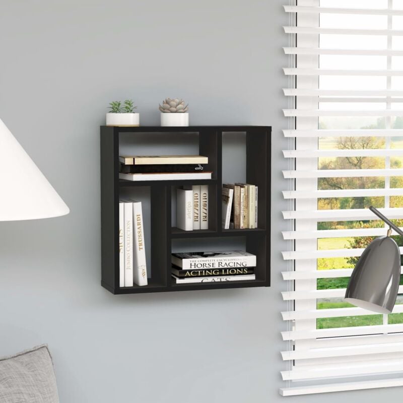 foto del prodotto scaffale mensola a parete con 5 scomparti in legno mensola elegante vari colori colore nero