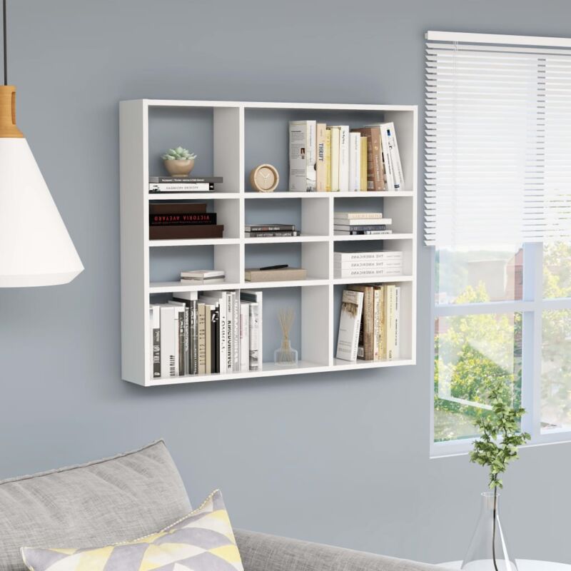 foto del prodotto scaffale mensola a parete in legno con 10 scomparti aperti mensola elegante vari colori colore bianco