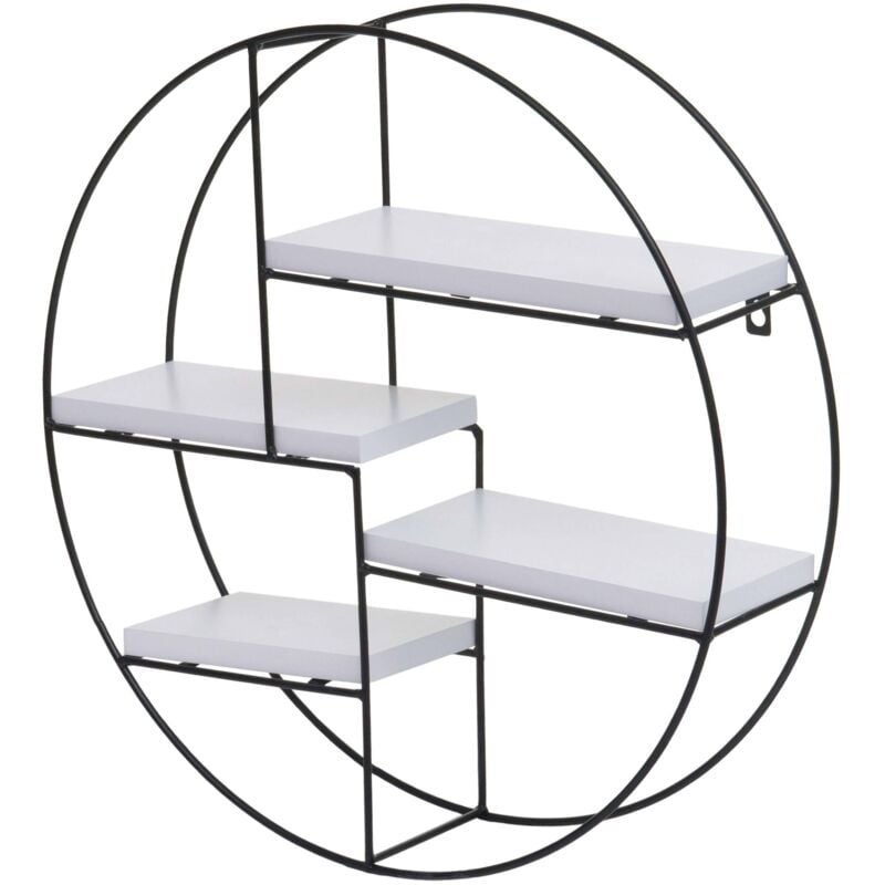 foto del prodotto scaffale mensola portaoggetti pensile 4 ripiani hhg 612 rotondo 45x45x11cm ferro verniciato legno bianco